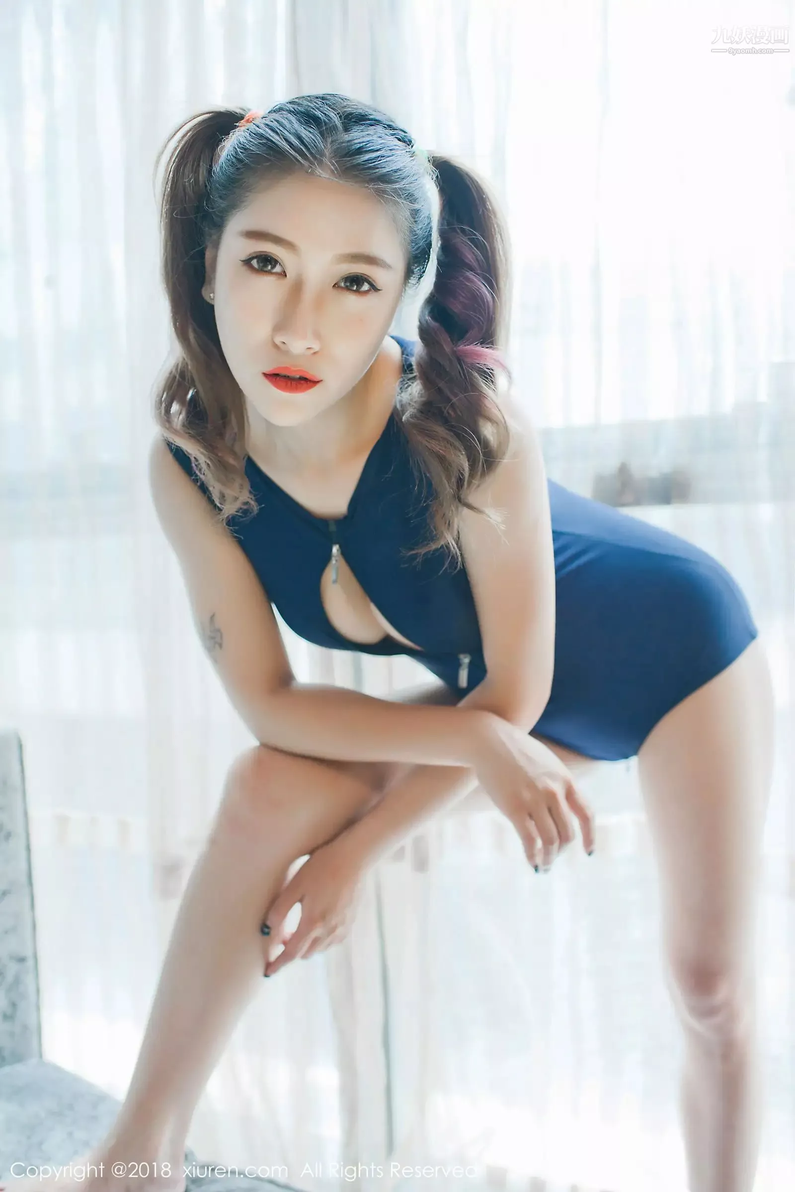 性感写真[真人集]-御姐范美女杜花花性格开朗，妖娆妩媚性感蓝色开胸比基尼和日系连体泳衣 - 图片 9